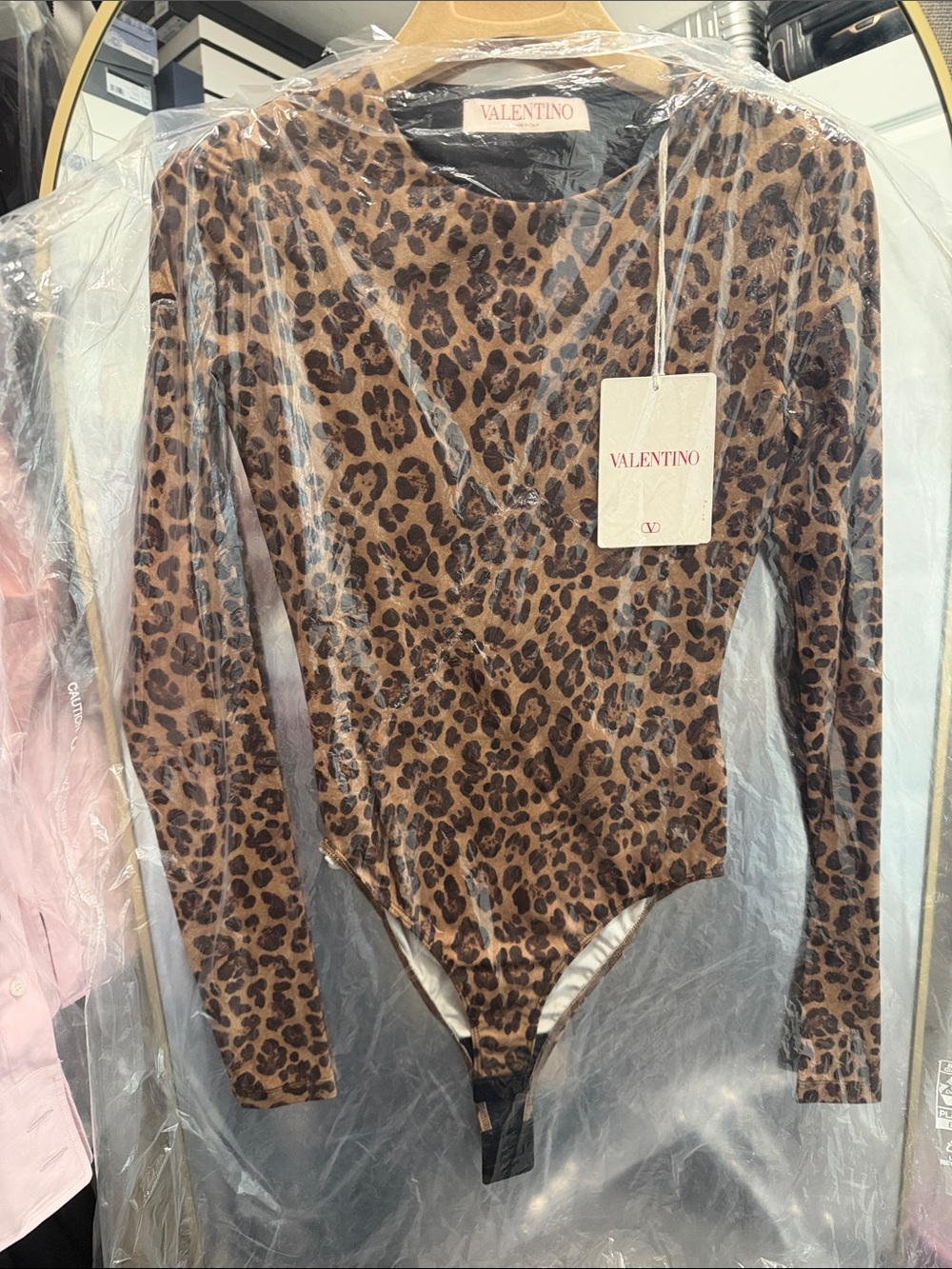 Valentino Leopard Print Long Sleeve Bodysuit - Brown and Black